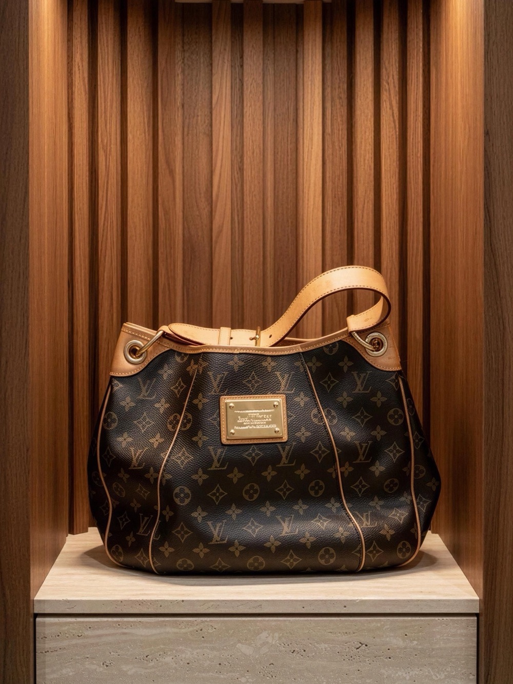 Louis Vuitton Monogram Galleria Canvas Shoulder Hobo with Tan Trim